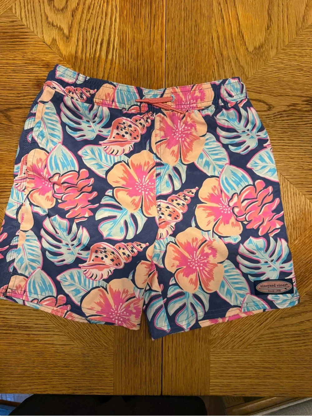 Vineyard Vines Navy Swim Shorts with Pink & Coral Floral Print